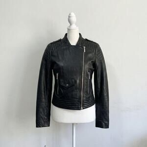 Vintage Mango Leather Moto Jacket 90s Vamp Office Siren
